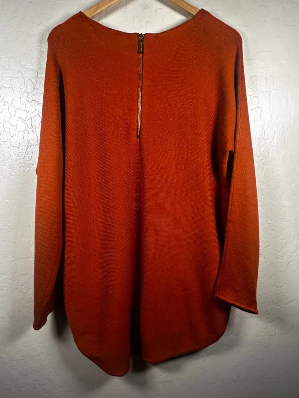 Michael Michael Kors Burnt Orange Knit Tunic Sweater | Large | Zip Back